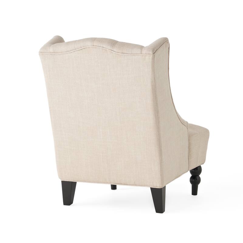 Wingback Club Chair with Birch Wood Legs and Button -Tufted Diamond Stitch Design
