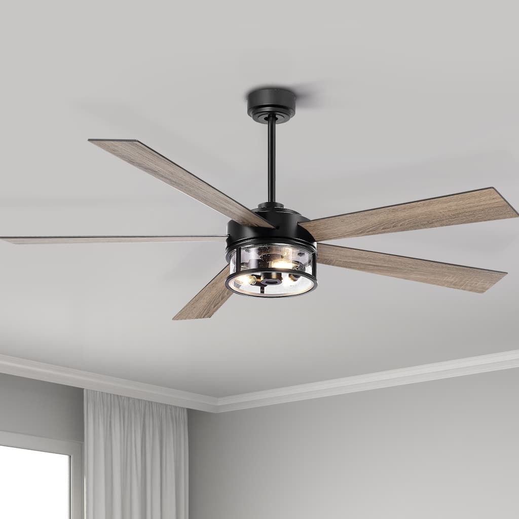 60 In Black Large Ceiling Fan with Light Remote Control