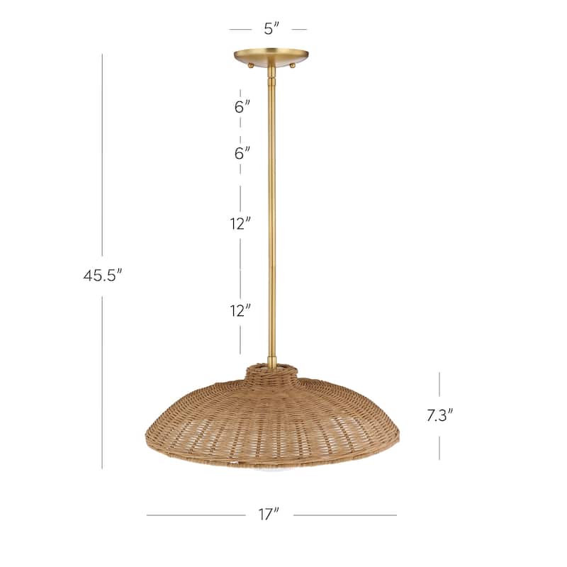 Belleville Boho Rattan Pendant Light with Shade and Glass Diffuser