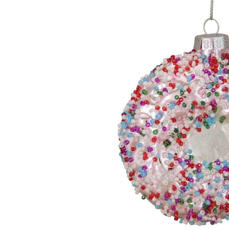3.75" Pink Doughnut with Sprinkles Glass Christmas Ornament