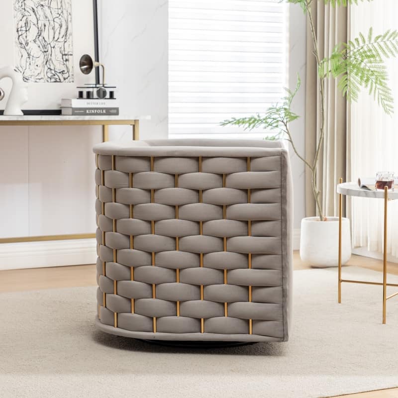 Modern Glam Velvet Upholstered 360 Degree Swivel Barrel Chair