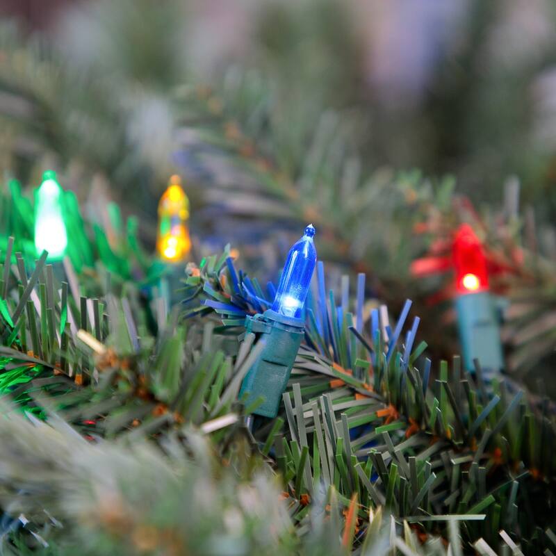 Set of 100 Multi-Color LED Mini Christmas Lights 4" Spacing Green Wire