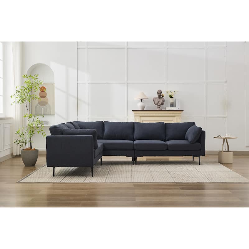 L Shaped Oversized Sectional Sofa, Convertible 6-Seat Corner Sofa with 2 Pillows, Linen Upholstered Sofa with Metal Legs