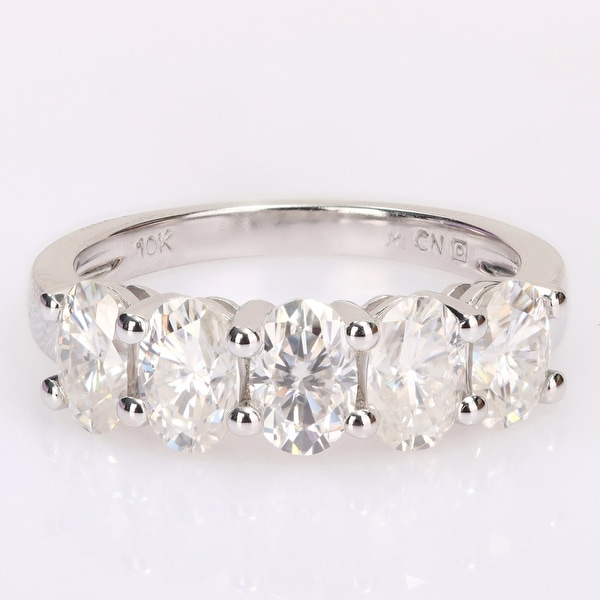Miadora 2 1/2ct DEW Oval-cut Moissanite 5-Stone Semi-Eternity Band Ring in 10k White Gold. Opens flyout.