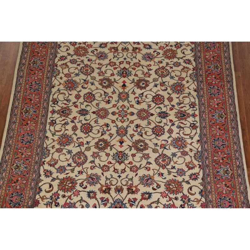 Hand Knotted Oriental 100% Wool Carpet Traditional All-Over Beige & Ivories Sarouk Area Rug - 9' 10'' X 6' 7''