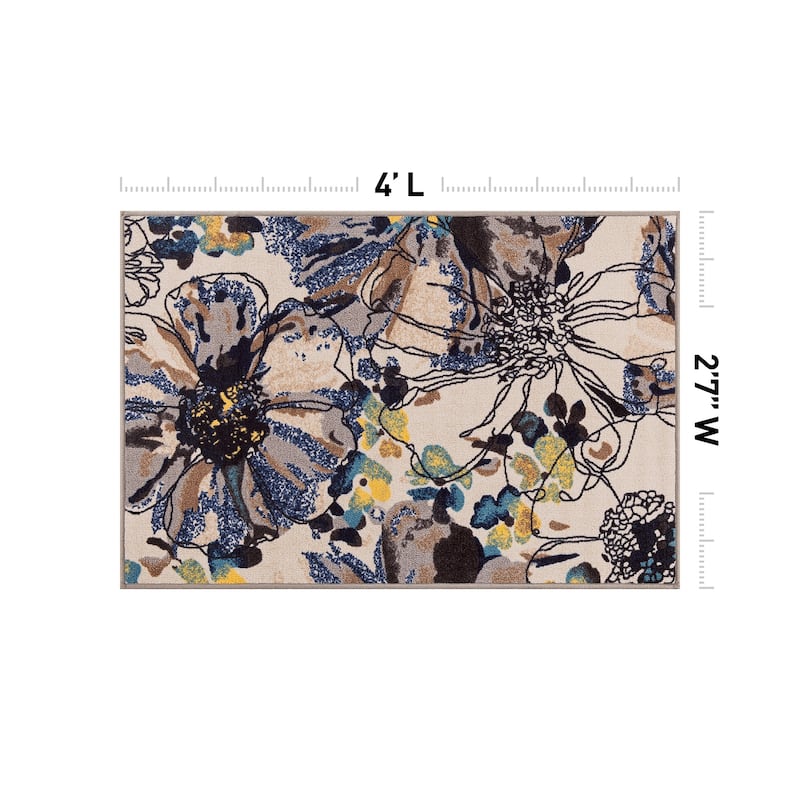 World Rug Gallery Modern Bright Flowers Non-Slip Area Rug Multi