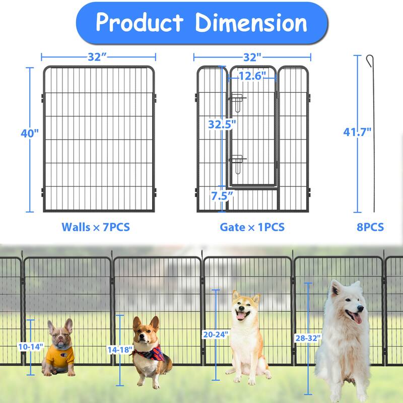 40" Heavy Duty Outdoor Dog Playpen - 8-Panel Metal Fence with Doors for Large Dogs, Ideal for Yard, Camping & Temporary Use