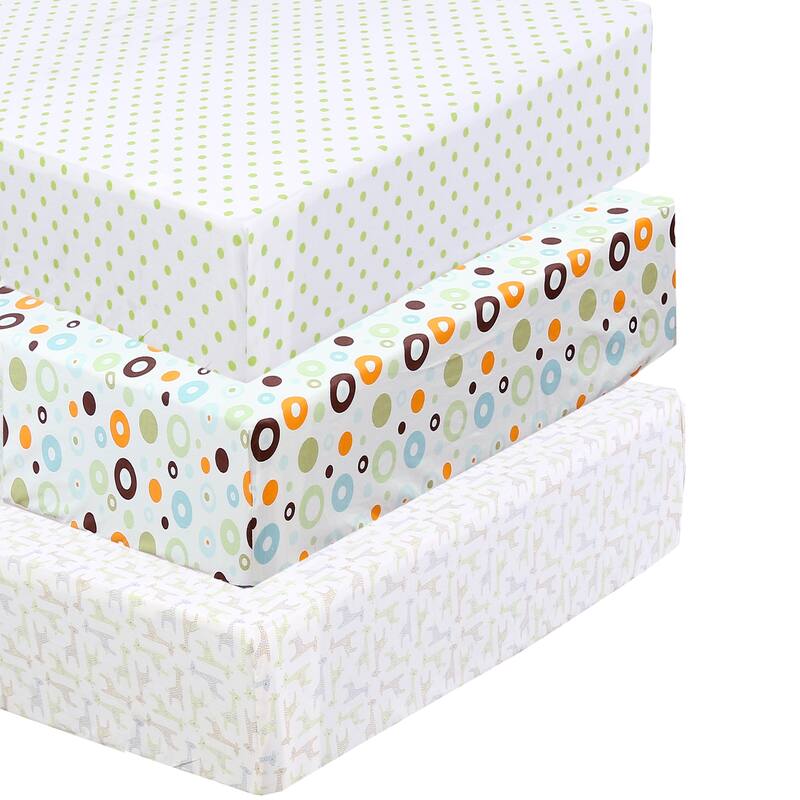 Polka Dot Animal Bear Friends ABC&123 Unisex Multi-color Cotton Toddler/Baby Crib Child Fitted Sheet Set (Pack of 3) - N/A - Giraffe Dot