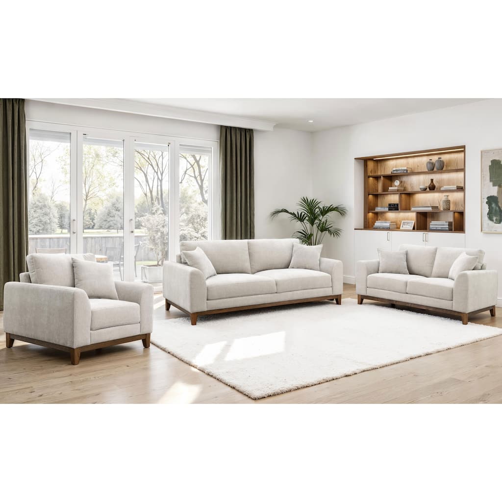 Furniture of America Lurek Mid Century Modern 3-Piece Chenille Sofa Set