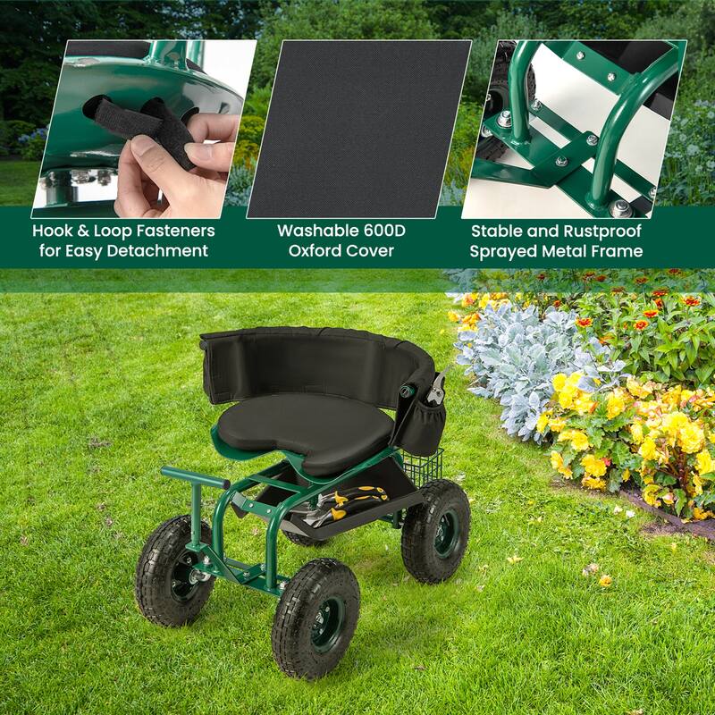 Costway Rolling Garden Cart Outdoor Gardening Workseat withAdjustable - See Details