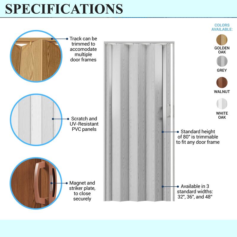 Home Studio PVC Foldable Accordion Door, Space-Saving, Room Divider Door