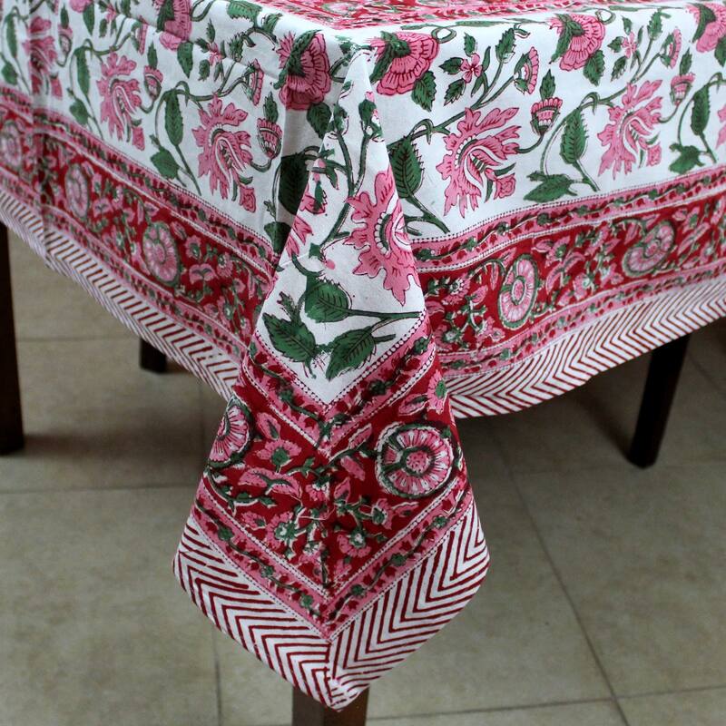 Romantic Floral Block Print Tablecloth Collection