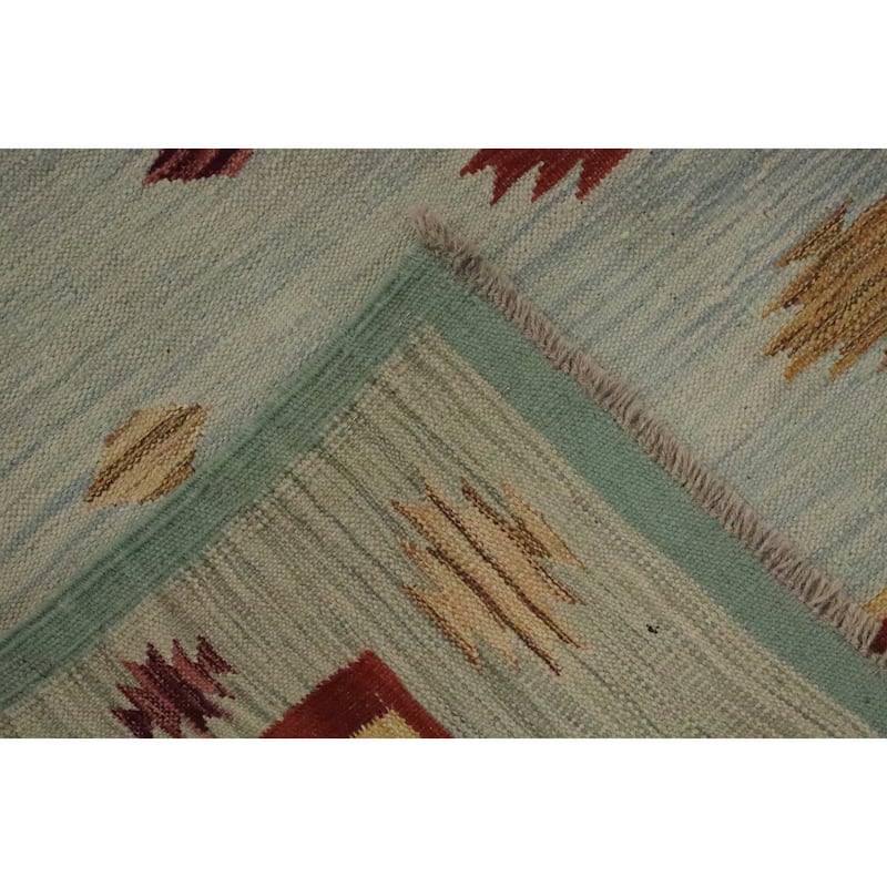 Hand Woven Oriental 100% Wool Carpet Southwestern Tribal Navy Blue & Blues Kilim Area Rug - 9' 9'' X 7' 8''
