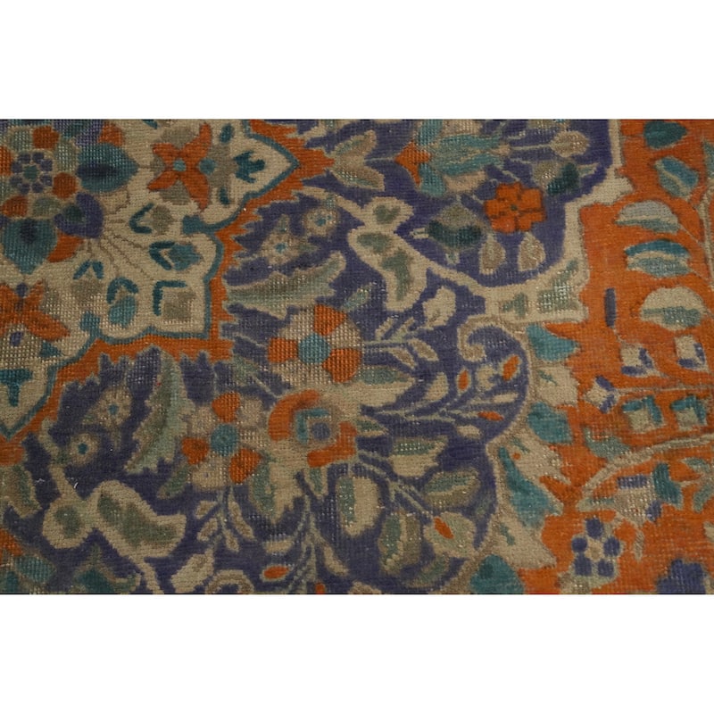 Hand Knotted Oriental 100% Wool Carpet Traditional Floral Oranges & Rust Tabriz Area Rug - 13' 0'' X 9' 10''