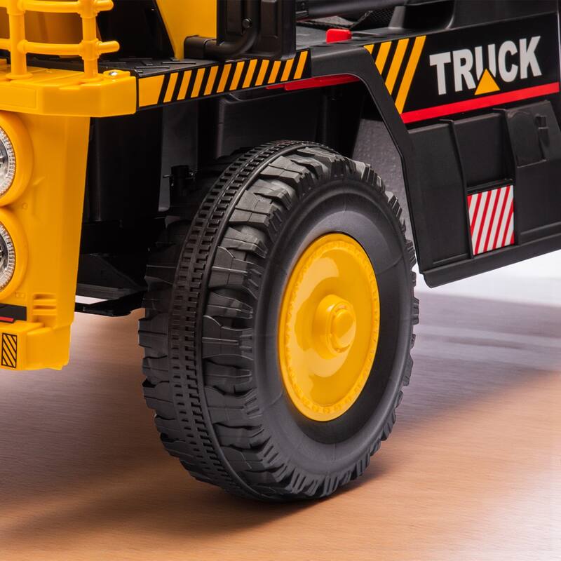 12V Kids Ride On Dump Truck with Remote Control, Electric Dump Bed, Bluetooth Music, LED Lights, Speed & Volume Adjustment