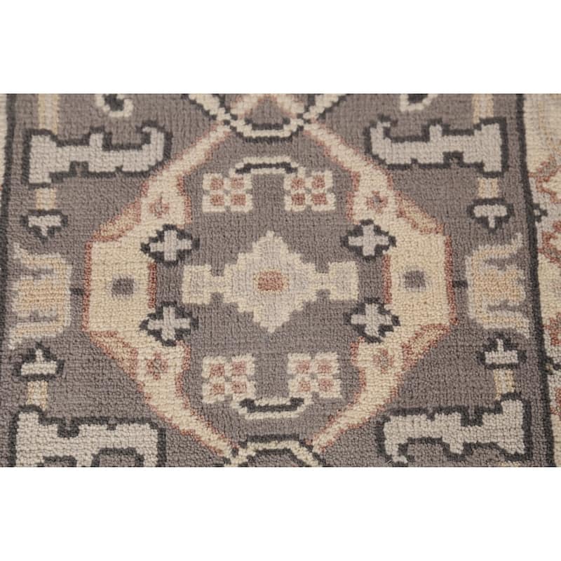 Gray Oushak Indian Runner Rug Handmade Transitional Floral Wool Carpet - 2'8" x 7'11"