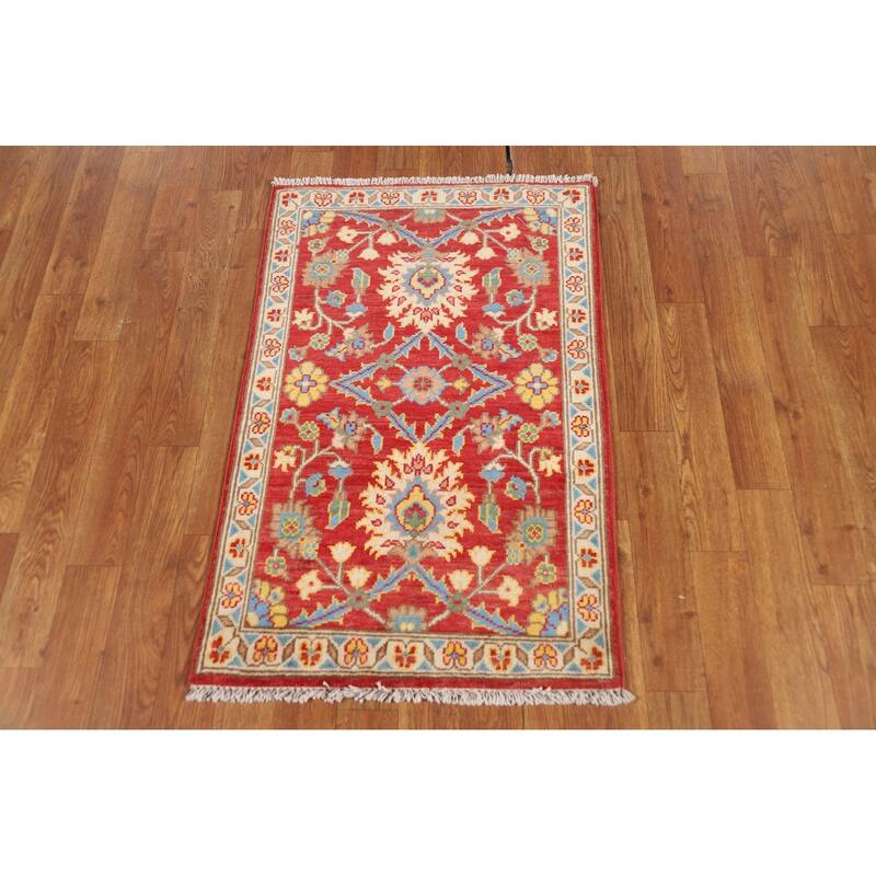 Red Floral Kazak Oriental Foyer Rug Handmade Traditional Wool Carpet - 2'0" x 3'0"