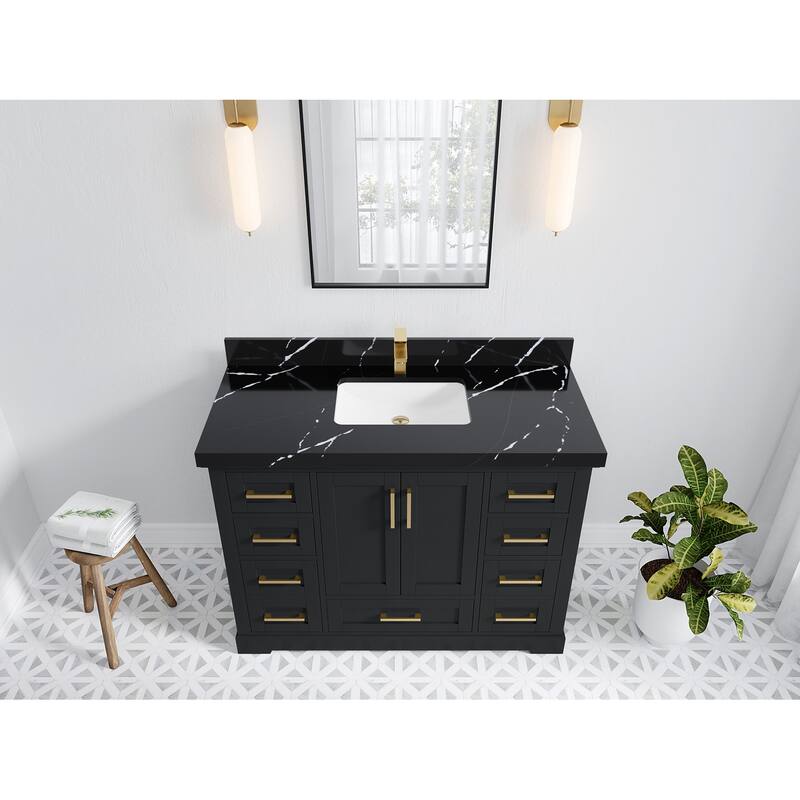 Willow Collection 48 in W x 22 in D x 36 in H Boston Single Bowl Sink Bathroom Vanity with Countertop