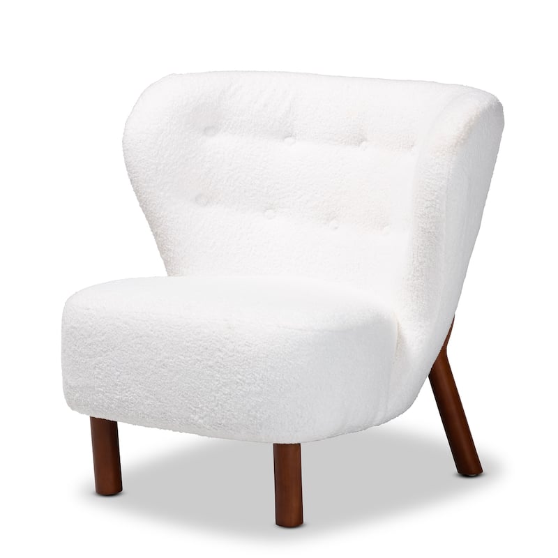 Cabrera Contemporary Boucle Upholstered Wood Accent Chair-White - White, Walnut Brown