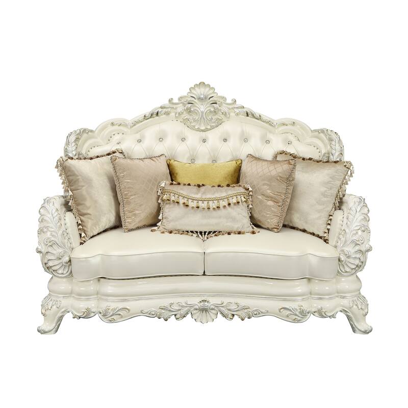 Seville Pearl White and Antique White Loveseat with 5-Pillow