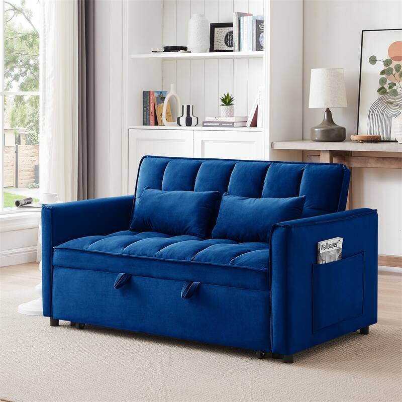 3-in-1 Modern Convertible Velvet Double Futon Sofa Bed with 2 Pillows