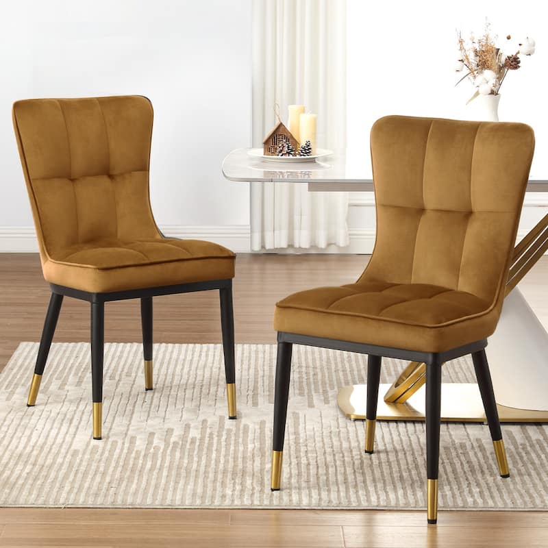 Modern Velvet Upholstered Dining Chairs, Set of 2/4 - 35.8"H x 18.9"W x 23.2"D - Set of 2 - Khaki
