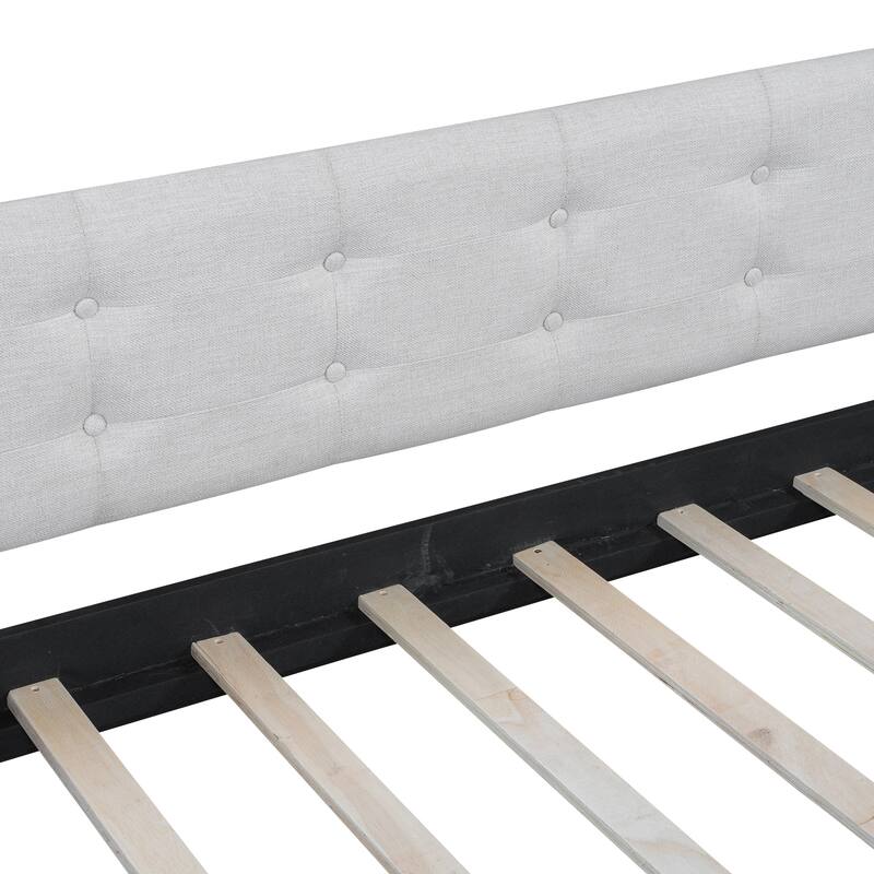 Elegant Style Linen Fabric Daybed, Upholstered Tufted Button Platform Sofa Bed Frame with 4 Solid Pine Wood Legs