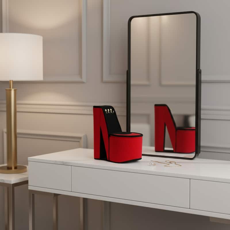 9" Red Black And Gold Velvet High Heel Jewelry Box - Gold/Red/Black