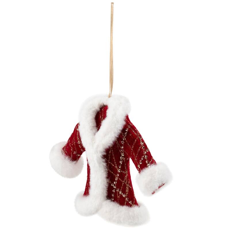 Glittered Winter Coat with Plush Trim Christmas Ornament - 6.5" - Red