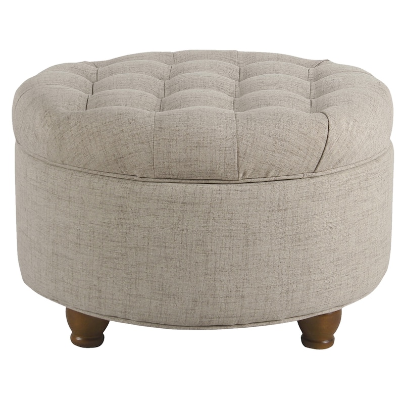 Fabric Upholstered Wooden Ottoman with Tufted Lift Off Lid Storage, Beige