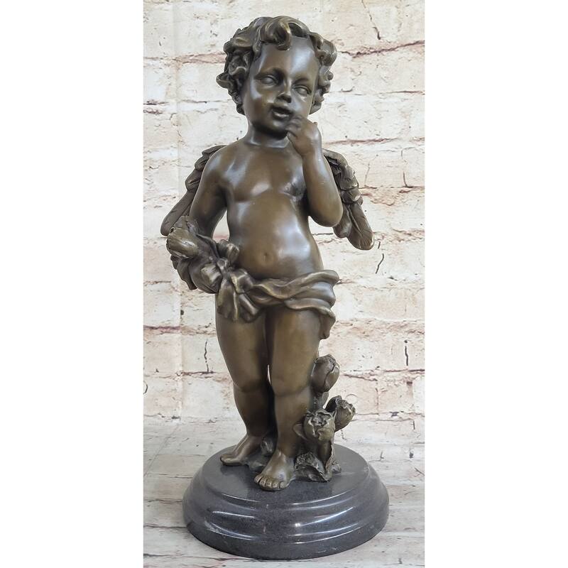 Handmade French Cherub Bronze With Wings Art Nouveau Lost Wax Figurine Figure