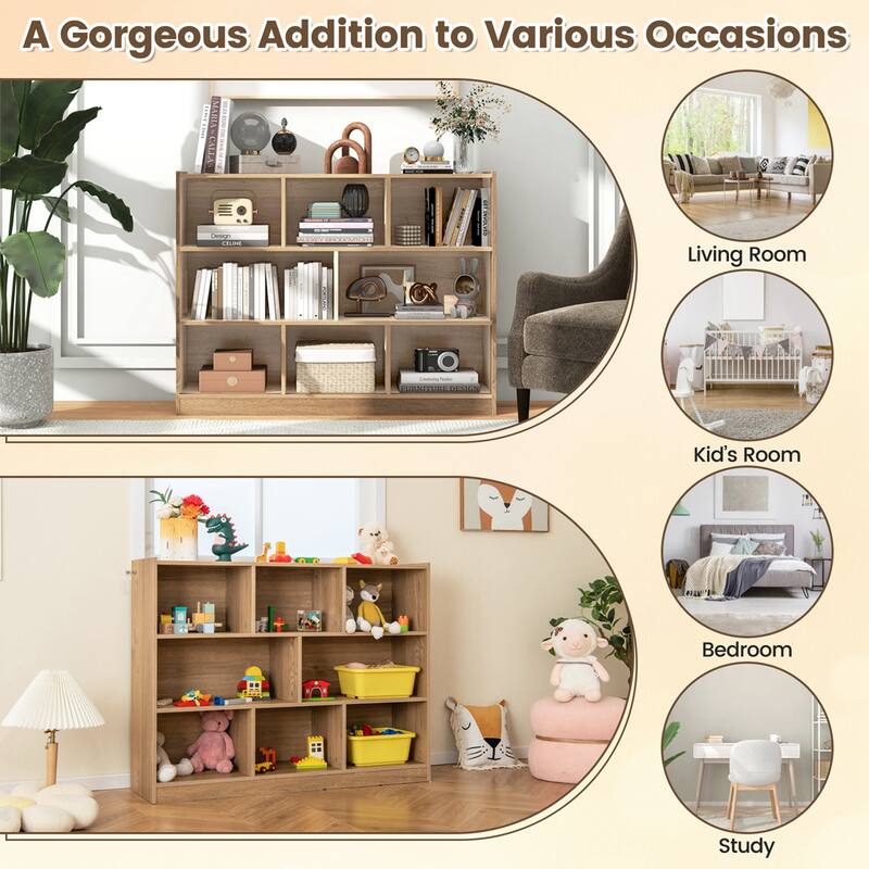 Costway 3-tier Open Bookcase 8-Cube Bookshelf Storage Display Cabinet - 48'' x 12.5'' x 36.5''
