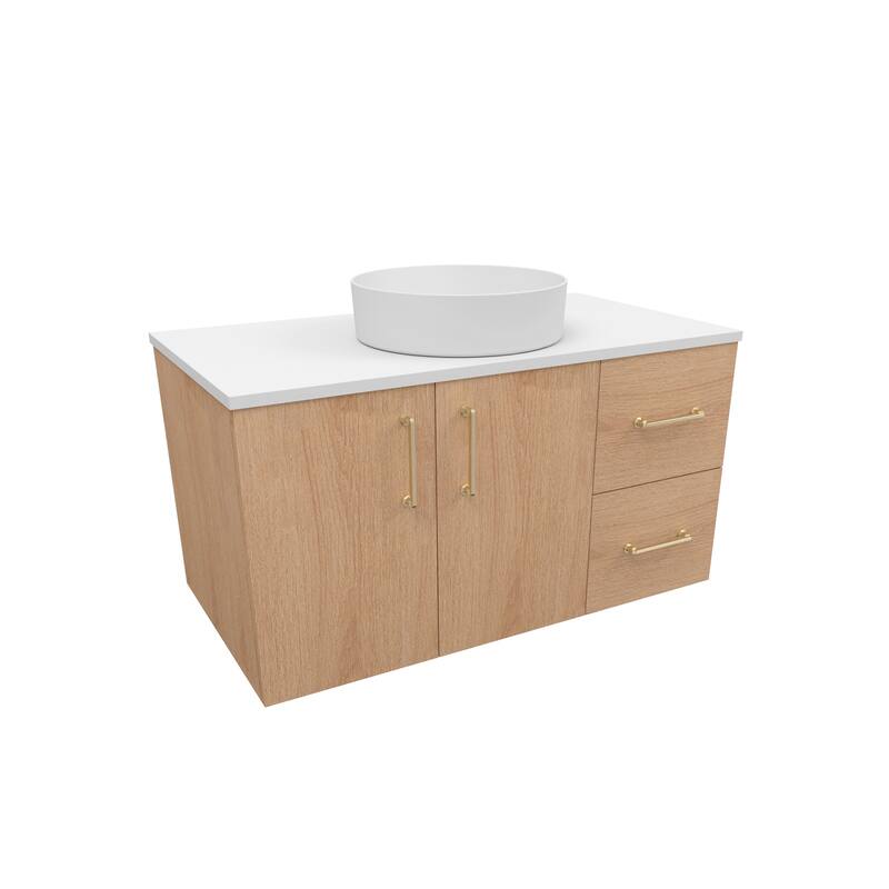 Prismella 36" 48" Floating Vanity with Round Vessel Sink, Quartz Top - 36 in. Vanity Set