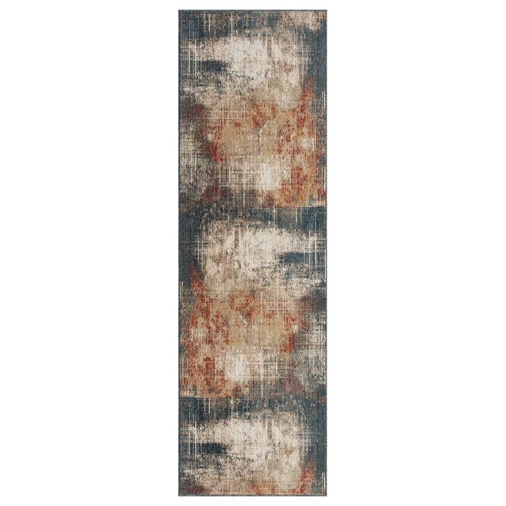 Porch & Den Hollis Distressed Sunset / Denim Abstract Area Rug