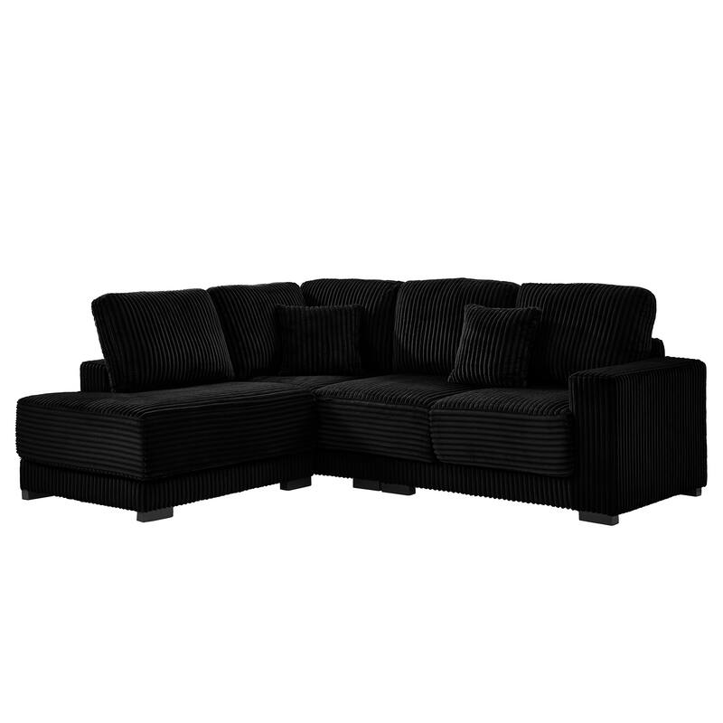 L Shaped Sectional Sofa with Reversible Chaise Lounge, Convertible Sectional 3 Seat Sofa, Corduroy Upholstered Corner Sofa