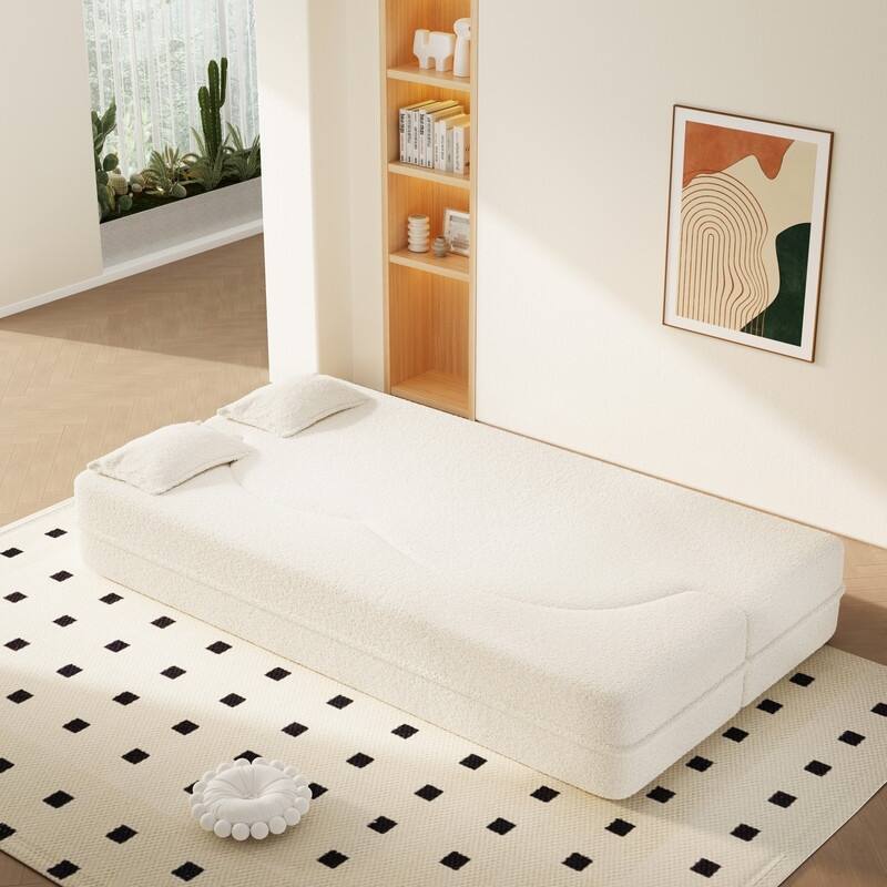 Modern 78.7" Floor Sofa With 2 Pillows For Small Pace Living Room, Convertible Sleeper Sofa Bed