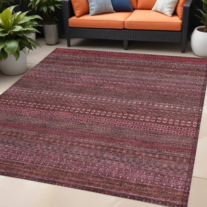 Alvaso Stripe Weather Resistant Blended Style Outdoor Rug - 5' X 8' - Purple