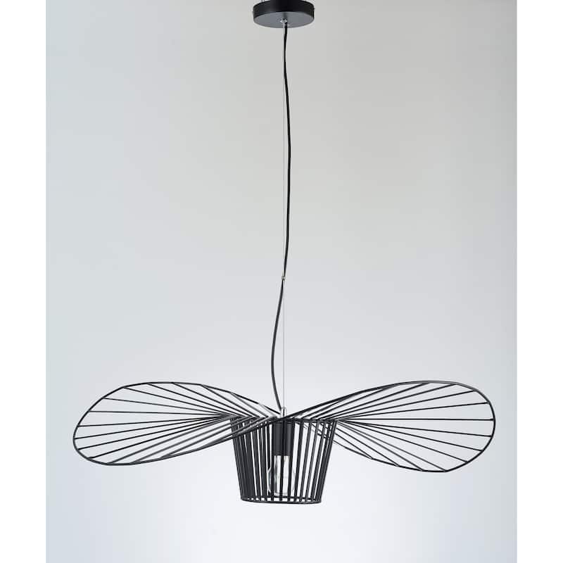 1-Light Black Iron Pendant In A "Hat" Shape