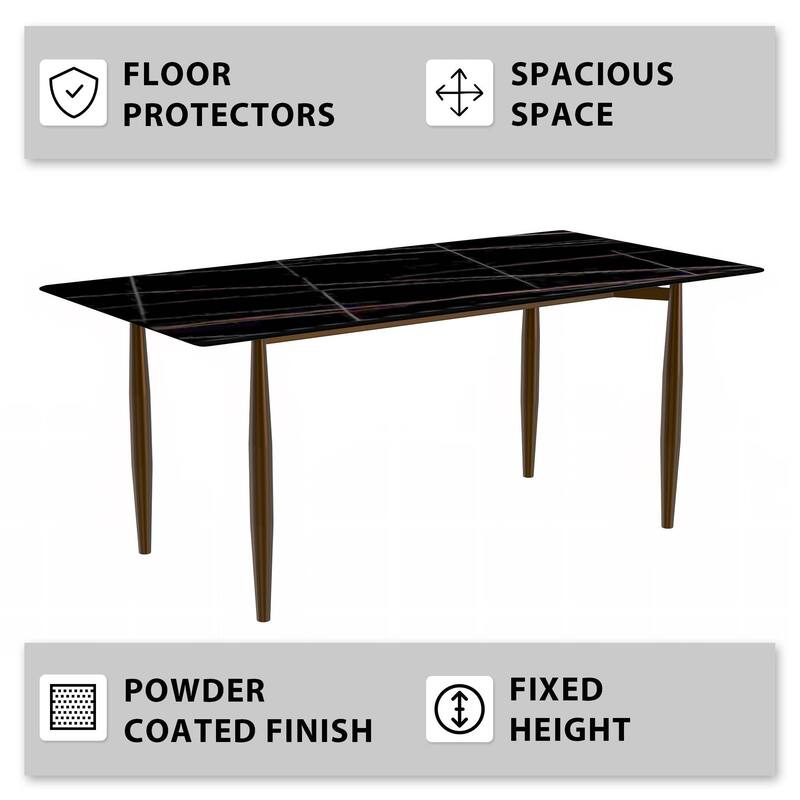 Zinti Rectangular Dining Table with Sintered Stone/Glass Top and Steel Legs