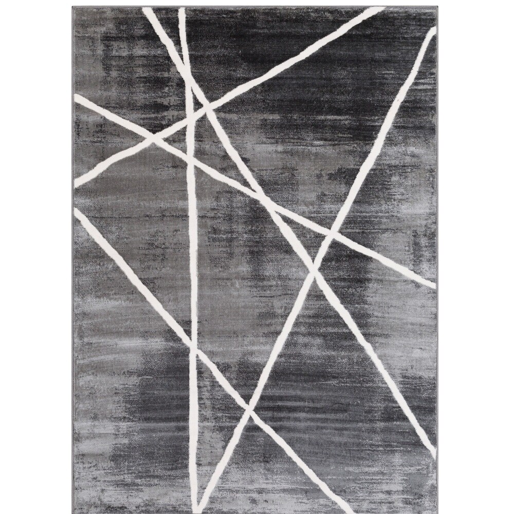 Shop 7 10 X 10 3 Abstract Line Design Gray And White Rectangular Machine Woven Area Rug Other Rug Size Overstock 28695377