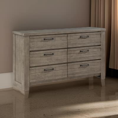 Niti 63 Inch Wide Dresser, 6 Drawers with Black Handles, Plank Style, Gray