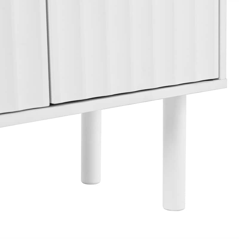 Minimalist Shoe Cabinet with Fluted Doors and 5 Solid Wood Legs - 55.1" W × 13.7" D × 35.4" H