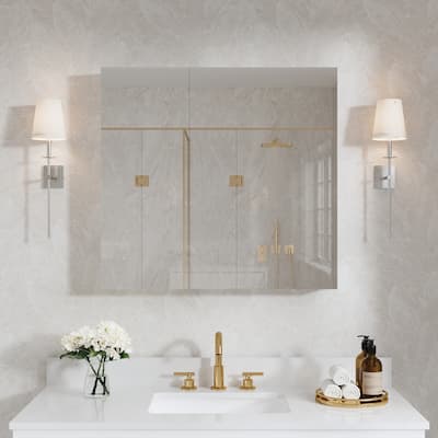 32"W X 30'H Recessed or Surface Wall Mount Bathroom Medicine Cabinet With Adjustable Glass Shelves
