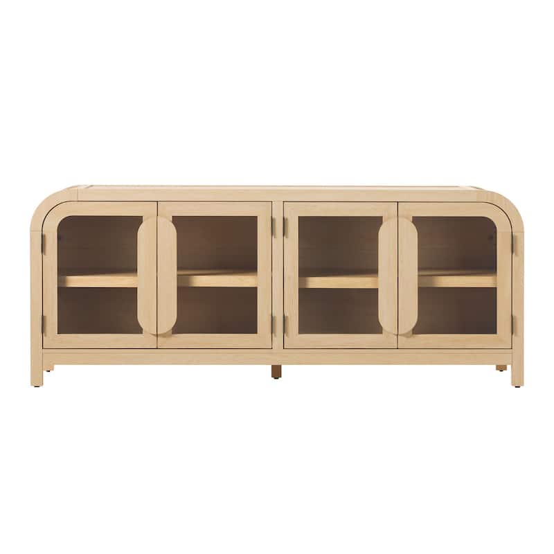 Walker Edison Modern Curved Easy Assembly TV Stand with Glass Paneled Doors