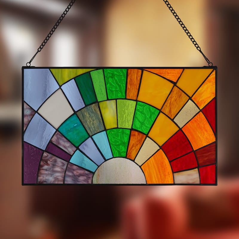 River of Goods Tiffany-style Rays of Sunshine 12-inch Stained Glass Panel-Rainbow - 20"L x 0.25"W x 12"H