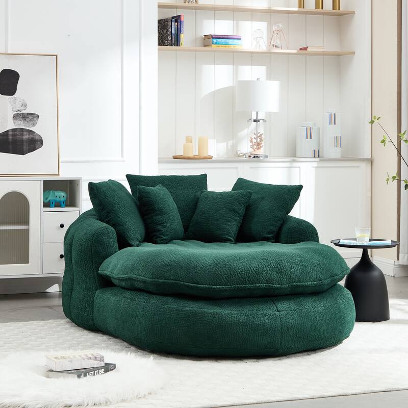 Oversized Oval Upholstered Bean Bag Sofa, Lazy Sofa with 3 Large Pillows and 2 Small Pillows, Wrap Around Backrest