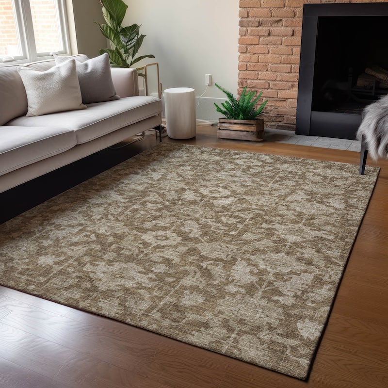 Machine Washable Indoor/ Outdoor Casual Traditional Chantille Rug