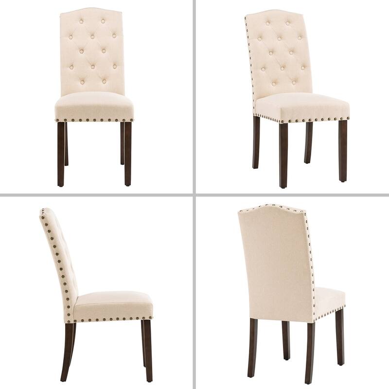 Fabric Upholstered Tufted High Back Dining Chairs with Nailhead Trim