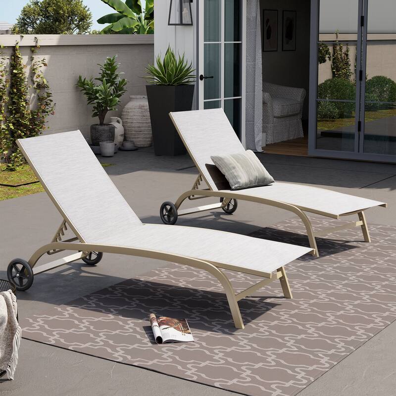 Crestlive Outdoor Aluminum Adjustable Chaise Lounge Chairs with Wheels Set of 2/4 - See the Picture