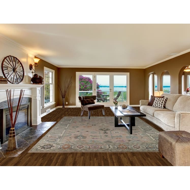 Hand Knotted Oriental 100% Wool Carpet Transitional All-Over Brown Oushak Area Rug - 11' 9'' X 8' 11''